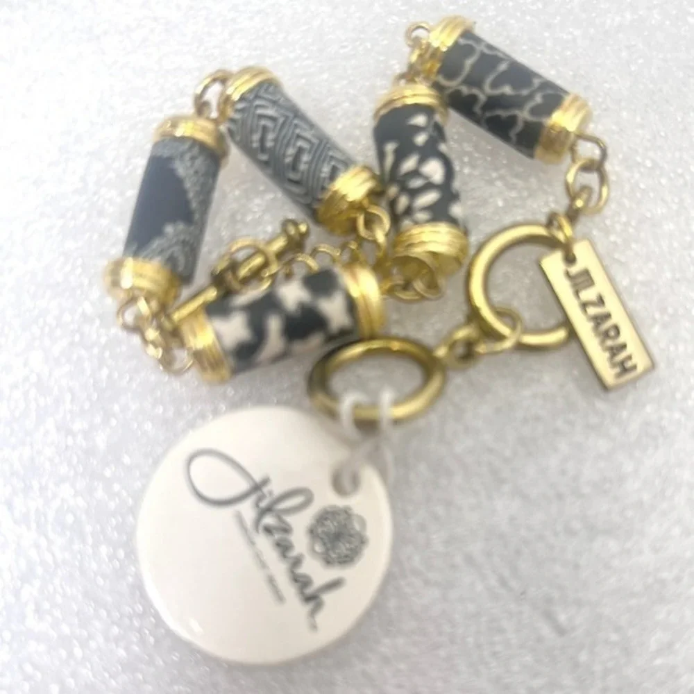JilZarah Bracelet Unique Black White Clay beads gold‎ tone 7-8